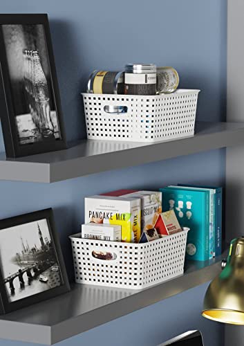 Woven Plastic Storage Baskets 6-Pack White Weave Bins Organizer 10x7.5 Inch