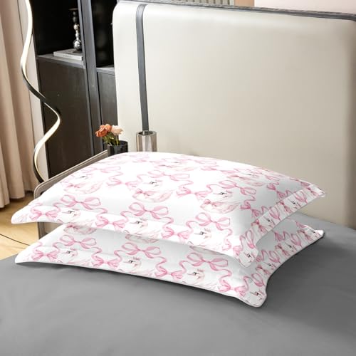 Manfei Twin Size Watercolor Pink Swan Cotton Duvet Cover Set with Pillow Sham, Princess Crown & Bowknot Design, Baby Pink & White