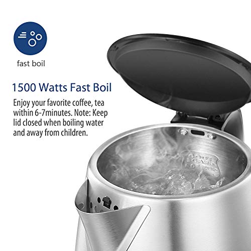 1.7L Stainless Steel Electric Kettle, Fast-Boil Cordless Water Boiler