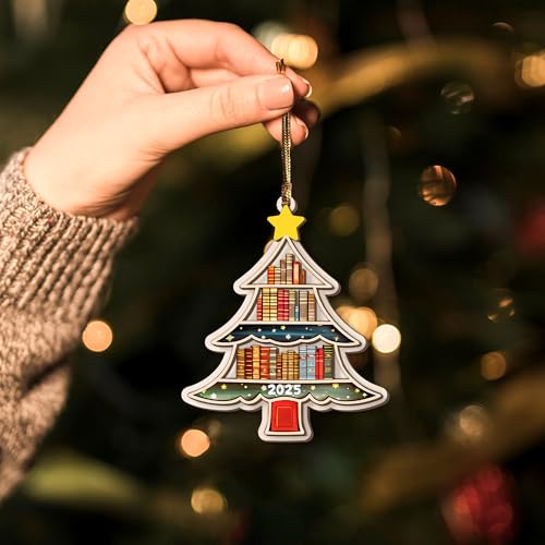 Book Tree 2-Layer Wooden Christmas Ornament – Bookworm Gift for Women, Teachers & Librarians (Variation: Book Tree 2 Layer)