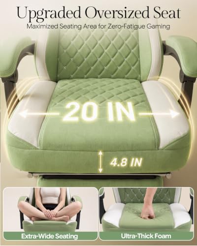 Ergonomic Fabric Gaming Chair with Footrest, Pocket Spring Cushion, Green