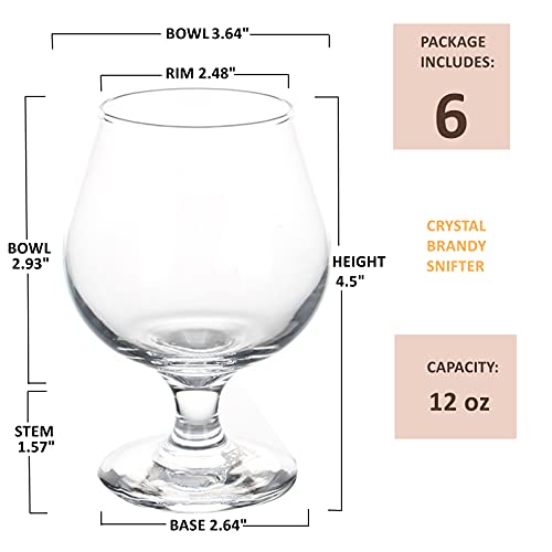 ZOOFOX 6 Pack 12oz Brandy & Whiskey Snifter Glasses - Short Stem Tasting Cups