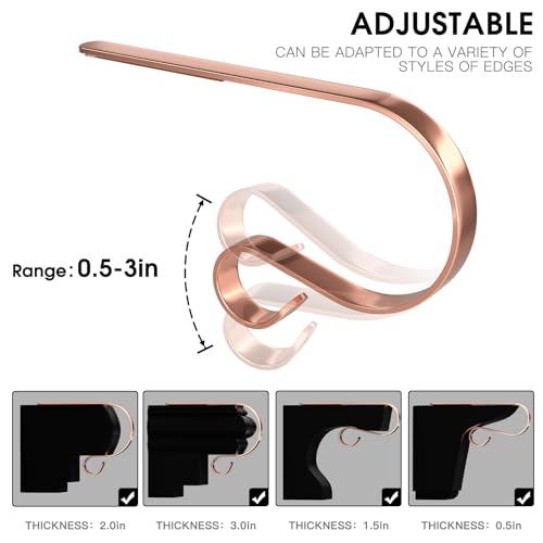 8 Pack Rose Gold Christmas Stocking Hangers for Mantel - Adjustable, Anti-Slip Stocking Holders