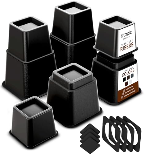 Adjustable Heavy Duty Bed Risers - 3 & 5 Inch Stackable Lifters, 4-Pack, Black