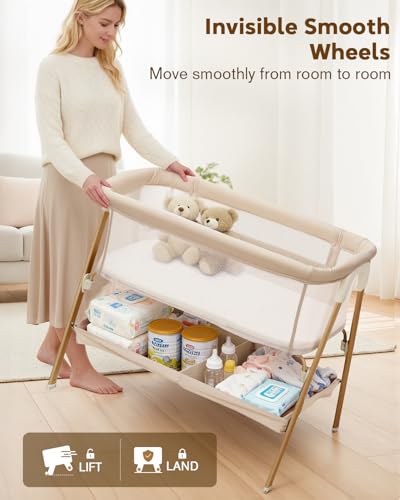 2-in-1 Bedside Bassinet Sleeper with Mattress, Wheels & Storage Basket