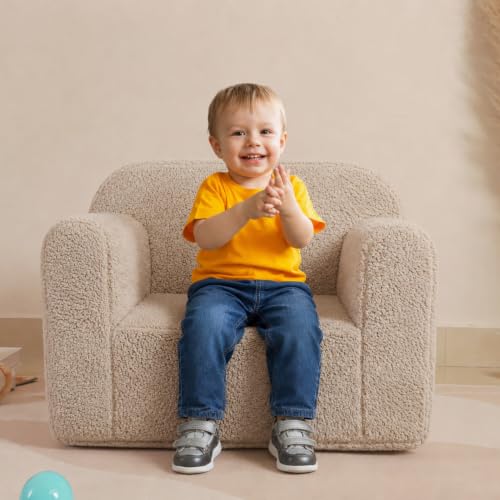 MOMCAYWEX Kids Snuggly-Soft Sherpa Chair, Comfy Sofa Light Grey