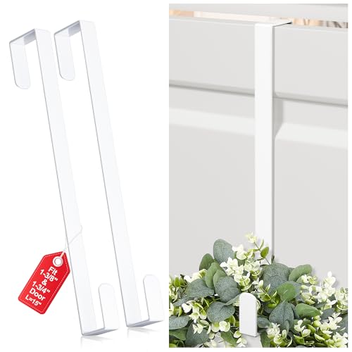 Heavy-Duty 15-Inch Reversible Wreath Hanger Over the Door Hooks - White, 2 Pack