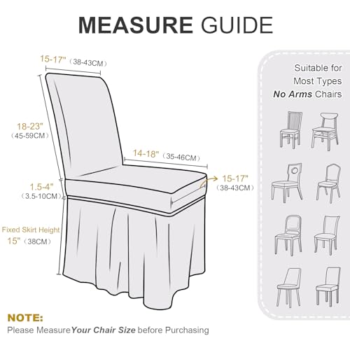 Dining Room Chair Covers Set of 2, High Stretch Slipcovers with Skirt, Machine Washable, White
