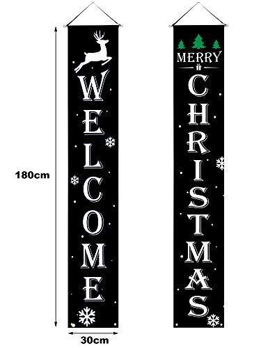 Boao Christmas Porch Banner - Welcome Snowflake Deer Tree Signs, 2 Pack