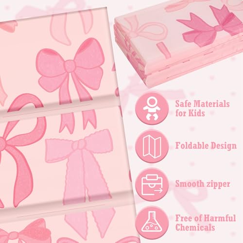Foldable Kids Nap Mat for Preschool Daycare Sleep with Pink Bow
