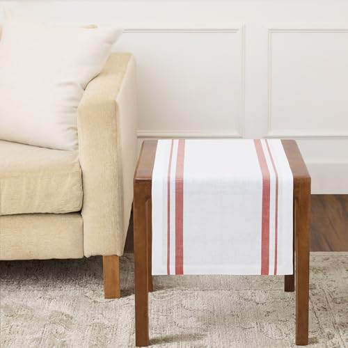 Solino Home Red & White Stripe 100% Linen Table Runner 14 x 36 in – Handmade European Textile