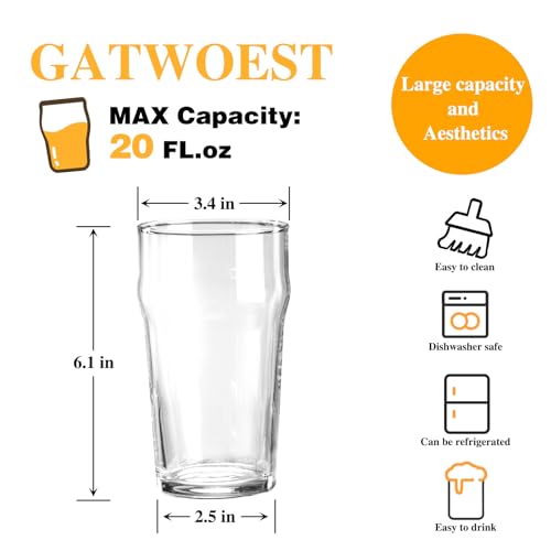 20 oz Stackable Beer Glasses - Set of 2 Lead-Free Large Pint Glasses