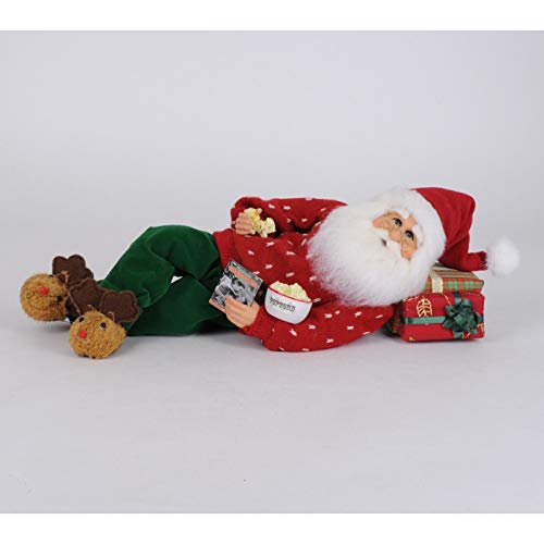 Karen Didion Popcorn and a Movie Santa Figurine - Handcrafted Holiday Decor, 16 Inches