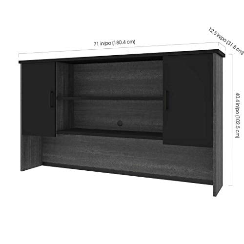 71-Inch Office Desk Hutch with Doors and Adjustable Shelves, Black