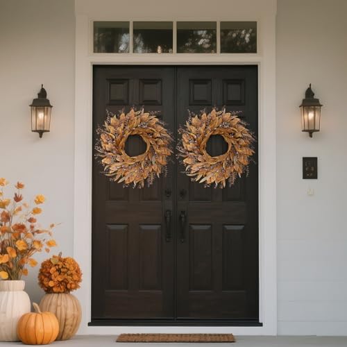 26-Inch Artificial Fall Eucalyptus Wreath with Seeds for Front Door