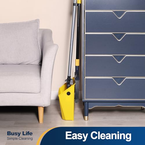 Commercial Heavy Duty Broom and Dustpan Set with Built-In Comb & Long Handle