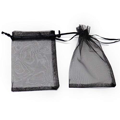 100-Pack Small Black Organza Drawstring Gift Bags - 3x4 Inch Mesh Pouches