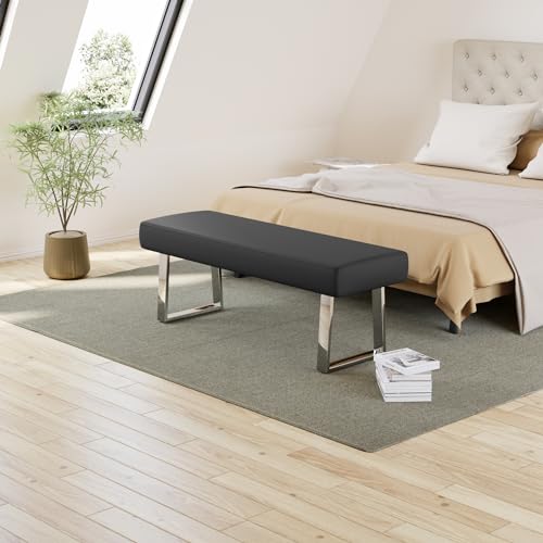 45.3-Inch Modern Faux Leather Dining Bench with Sturdy Chrome Metal Legs
