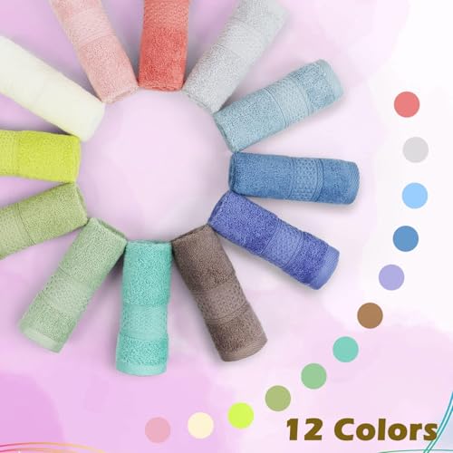 Cleanbear 100% Cotton Washcloths 12-Pack - Assorted Colors, 13x13 Inches, Soft & Durable