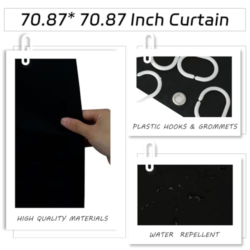 10-Piece Black Bathroom Accessory Set with Shower Curtain and Trash Can