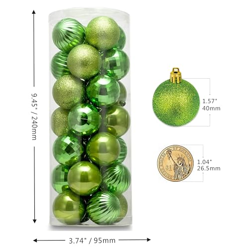 28ct Shatterproof Mini Christmas Ball Ornaments - 1.57 Inch Lime Green