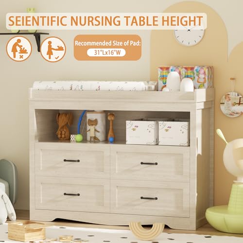 Baby Changing Table with LED Light and Detachable Nursery Dresser