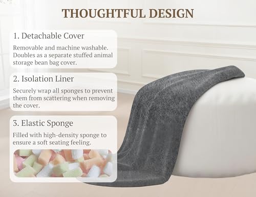 3ft Memory Foam Bean Bag Chair with Removable Velvet Cover, Dark Grey