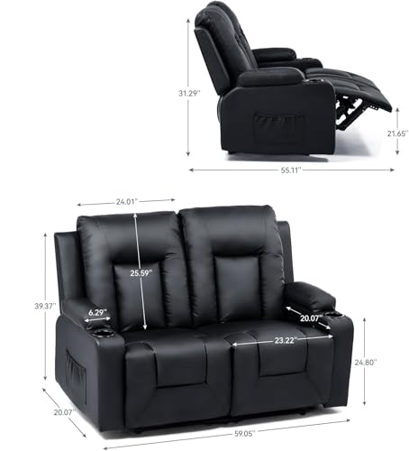 Manual Faux Leather Reclining Loveseat with Cup Holders and Pockets
