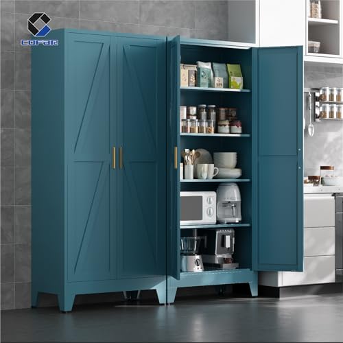 71" Tall Metal Kitchen Pantry Cabinet with Doors & 4 Adjustable Shelves