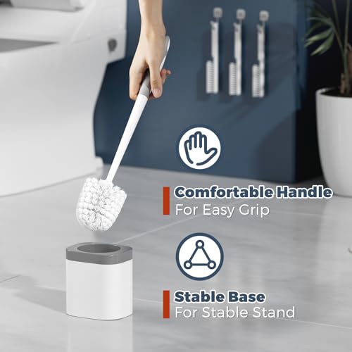 3-Pack Compact Toilet Brush and Holder Set with Crevice Brushes - White