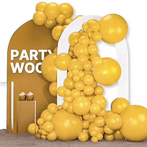 PartyWoo Mustard Yellow Fall Balloons 120 Pcs Assorted Sizes