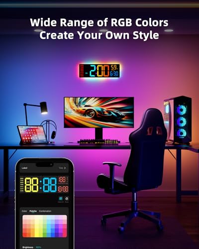 16.5-Inch Smart RGB LED Digital Wall Clock with App Control and Workout Timer