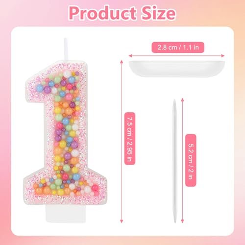 Pastel Pink Macaron Number 1 Birthday Candle with Holder - Cake Topper