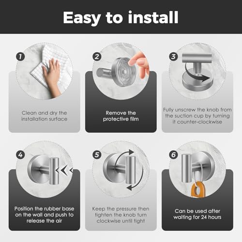 Heavy Duty Suction Cup Towel Hooks - 4 Pack Stainless Steel Shower Hooks