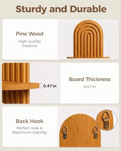 2-Tier Arched Wooden Floating Wall Shelf for Plants Boho Decor