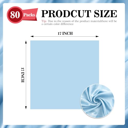 ZEBMOON Light Blue Satin Napkins 17x17 Inch Bulk Set of 80 - Elegant Table Decor