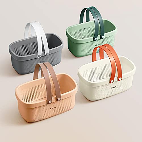 JiatuA Plastic Shower Caddy Tote Basket with Drainage & Silicone Handle, Green
