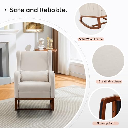 Upholstered Nursery Glider Rocking Chair with Footrest and Side Pocket
