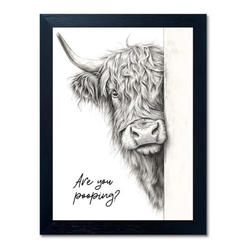 Funny Highland Cow Bathroom Wall Art Rustic Farmhouse Canvas Print 8x10