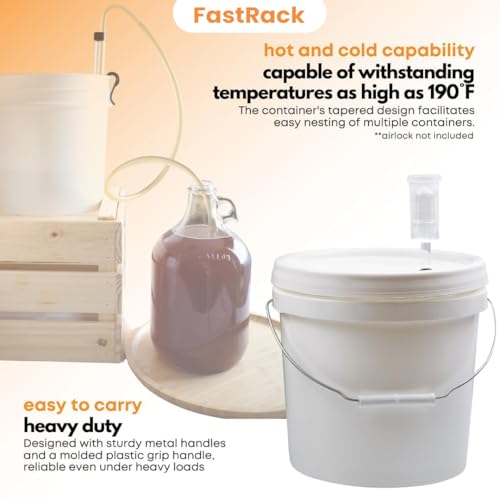 FastRack 2 Gallon Food-Grade Fermentation Bucket with Lid - BPA-Free Plastic, Handle & Grommet for Brewing & Storage - 1 Pack