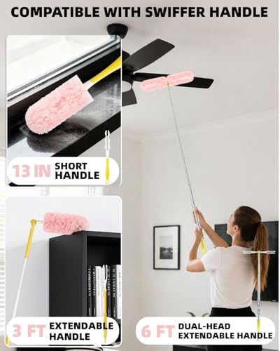 360° Microfiber Duster Cleaning Kit with Handle - 30 Pink Refills