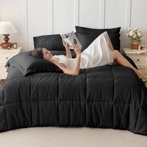 7-Piece Queen Comforter Set - Bed in a Bag with Sheets & Shams, Black