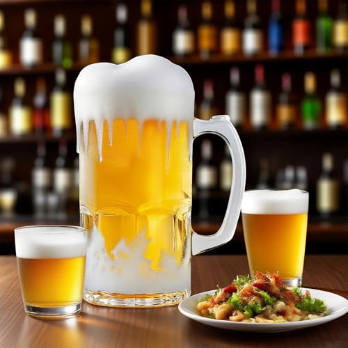 Large 34 oz Heavy Glass Beer Mugs - Set of 2 Traditional Dimpled Steins