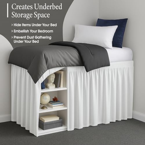Twin XL Dorm Bed Skirt with 32 Inch Drop - Microfiber Split Corner Dust Ruffle