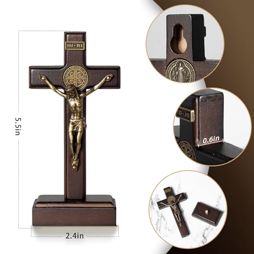 5-Inch Wood Standing Cross Crucifix for Wall or Table Home Decor