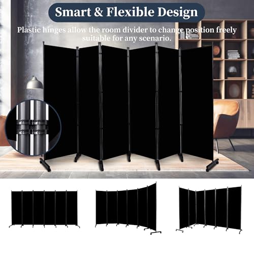 6-Panel Folding Privacy Screen Room Divider on Wheels, 132-inch Wide