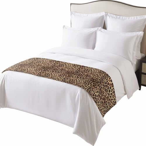 Retro Leopard Print Satin Bed Runner - Brown & Black Decorative Scarf