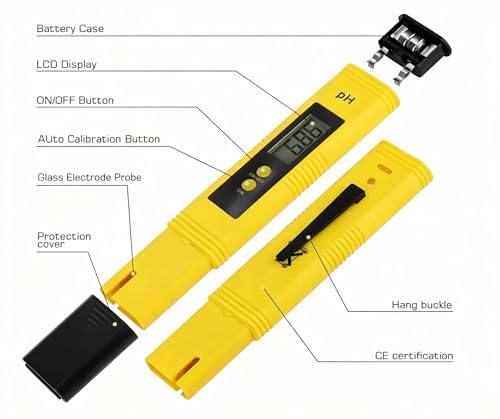 Digital pH Meter Water Tester High Accuracy Pocket Size Yellow
