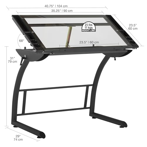 Triflex Adjustable Drafting Table, Sit to Stand Drawing Desk with Glass Top