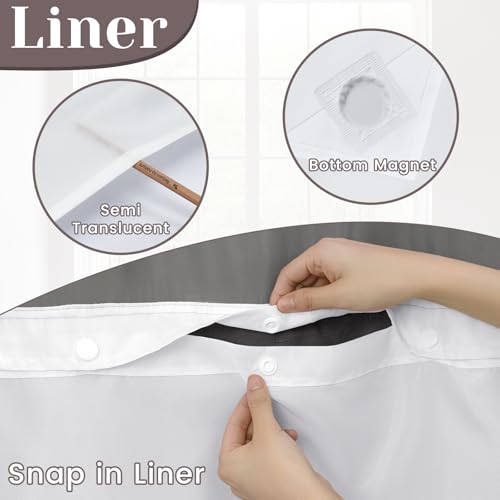 No Hook Shower Curtain with Snap-in Liner, 71x74 Bamboo Texture, Black